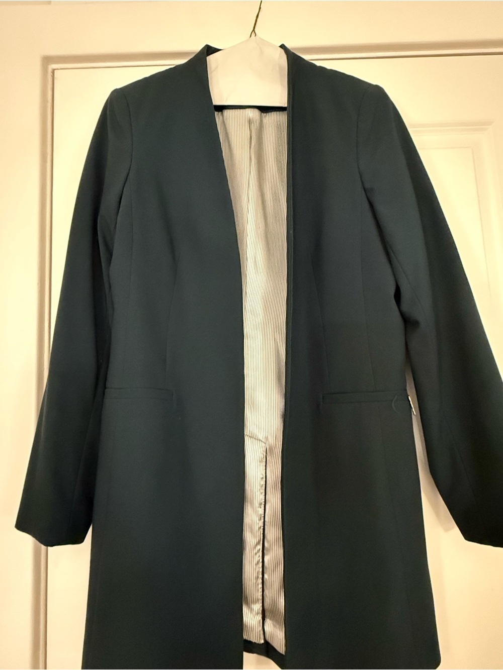 Calvin Klein Longline Open-Front Blazer in Dark Teal